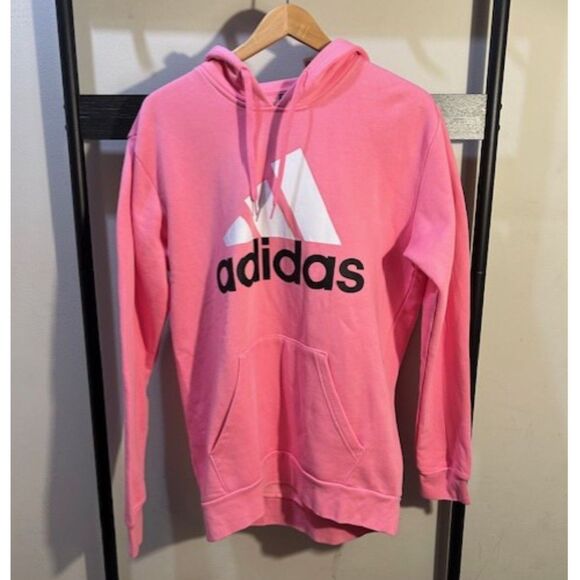 NWT Adidas Men’s Logo Fleece Hoodie Pink/White, Medium - Men's Athletic Fleece - Picture 4 of 9